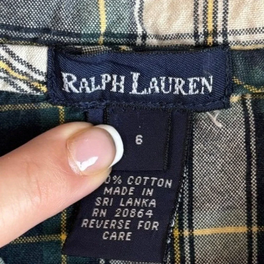 Ralph Lauren Kids Girl's Flannel Shirt Long Sleeve Green Plaid Size 6